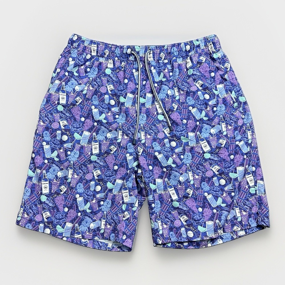 Peter Millar Shorts Mens L 8" Purple Drinks Crown Swim Trunks Lined Drawstring